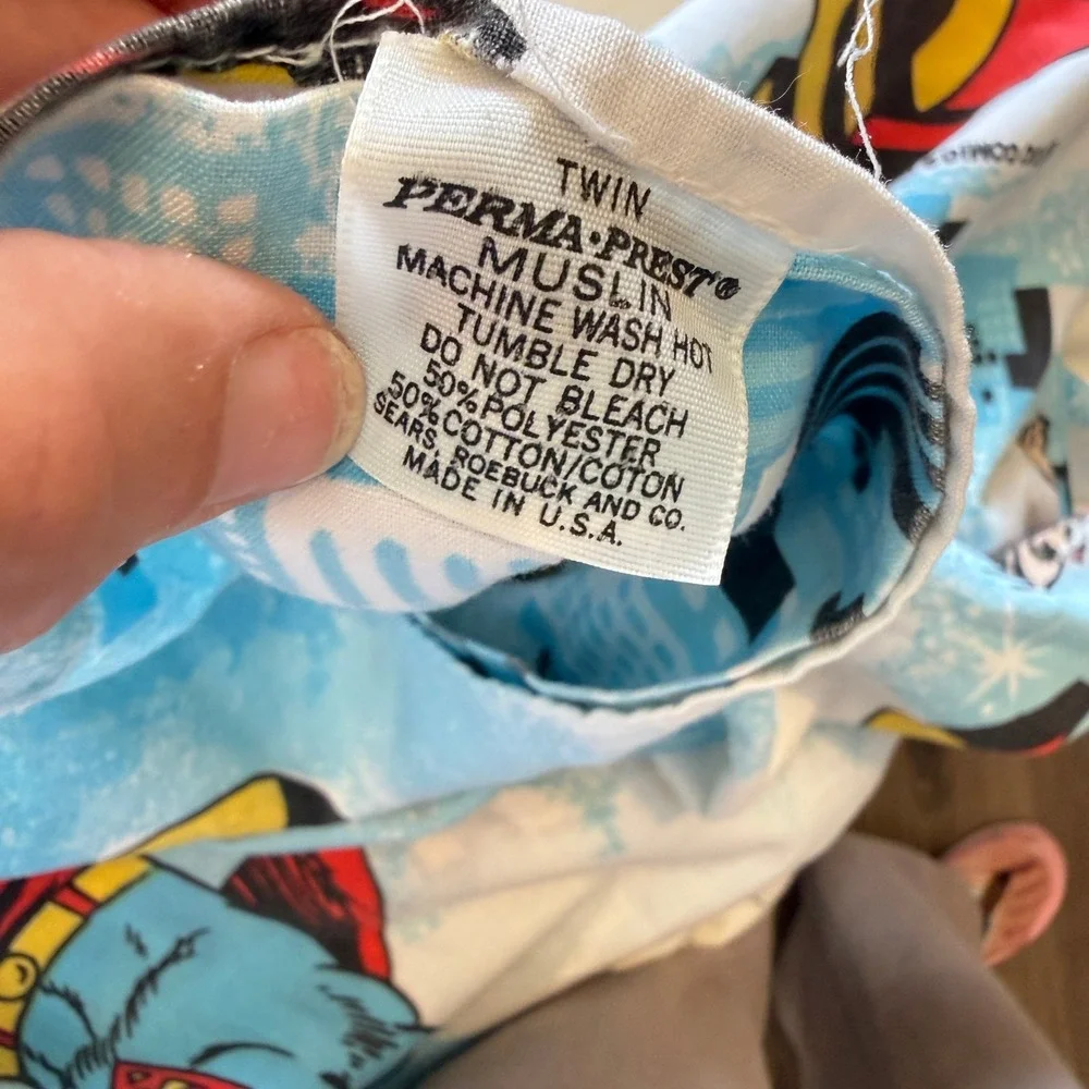 Vintage 1978 Superman Twin Flat Sheet Sears Perma-Prest DC Comics Blue Red
